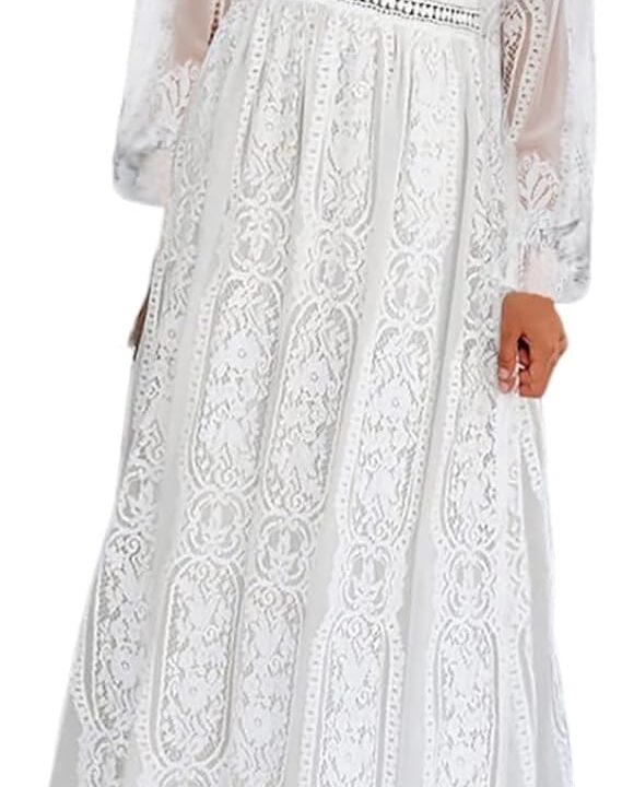 Cercis Womens Off The Shoulder Floral Lace Maxi Wedding Dress Boho Flowy Wedding Guest Formal Long Dresses