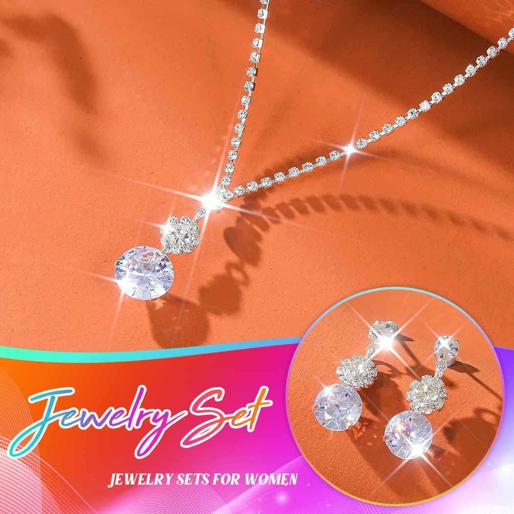 Unicra Silver Necklace Earrings Sets Rhinestone Bridal Wedding Jewelry Set Formal Prom Costume Jewelry Sets for Women and Brides
