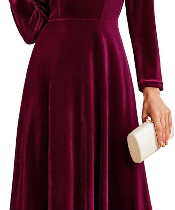 BeryLove Women Velvet Dress Cocktail Party Evening Dresses Long Sleeve Wedding Guest Formal Dresses