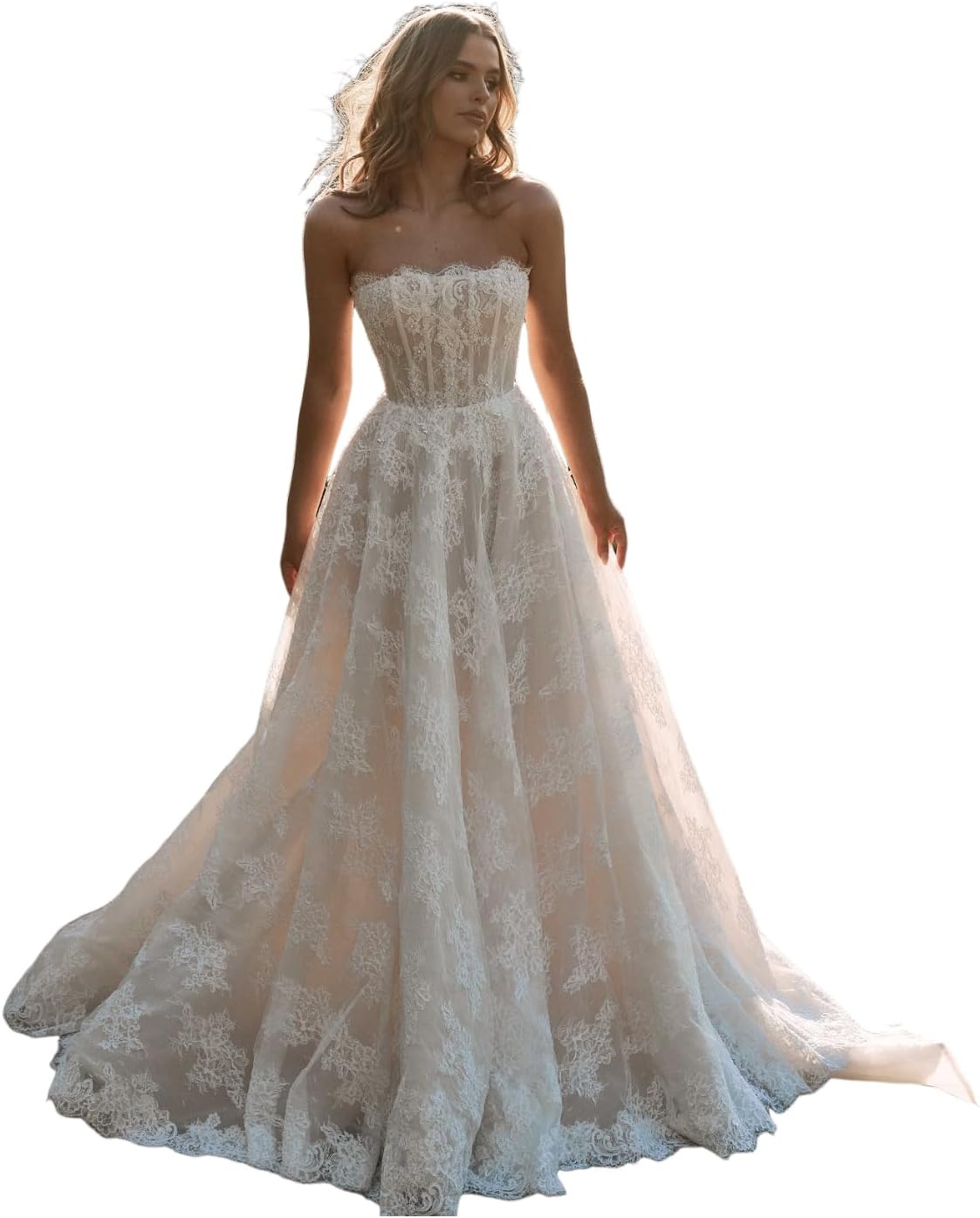 Lace Tulle Wedding Dresses for Bride 2025 Boho A-Line Bridal Dresses for Women Off Shoulder V Neck Wedding Gowns