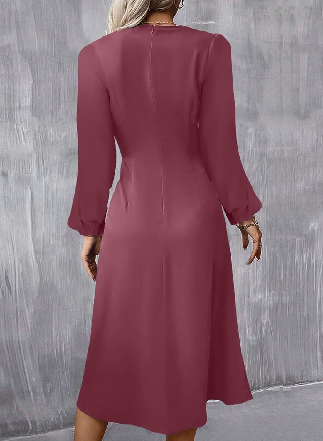 Happy Sailed Womens Long Sleeve Ruched Waist Flowy A Line High Low Midi Cocktail Party Dress