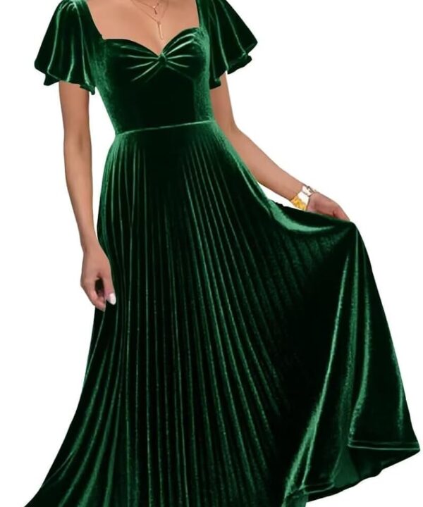 Flutter Sleeve Velvet Bridesmaid Dresses 2025 Pleated A Line Long Formal Evening Party Gowns