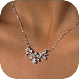 SWEETV Cubic Zirconia Wedding Bridal Backdrop Necklace for Brides, Crystal Dainty Back Necklace, Body Chain Jewelry for Women Prom