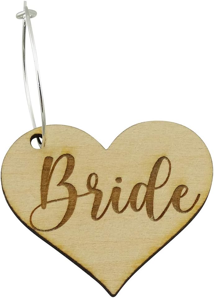 FashionJunkie4Life Wedding Guest Wine Glass Charm Markers - Laser Engraved Wood - Wedding Favor Table Decor - Comes with Silver Hooks