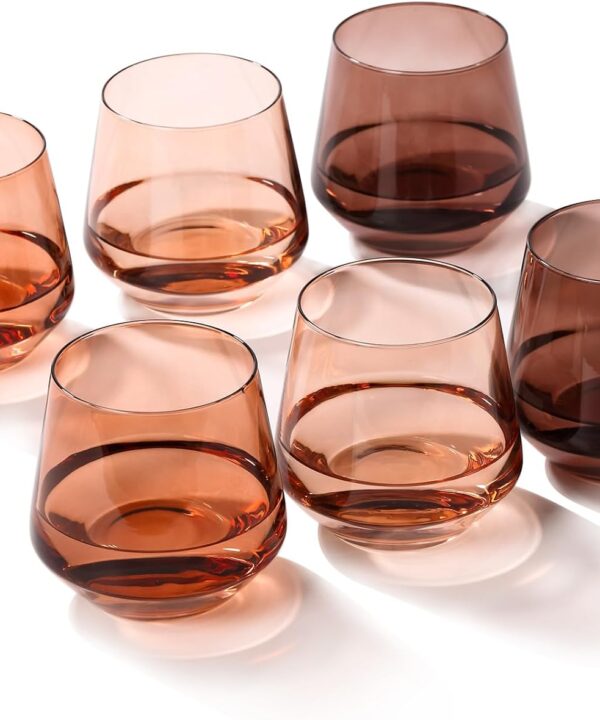 Stemless Wine Glasses Set 6【Hand Blown Colored Wine Glasses Stemless】 15oz Venus Colored Glassware for Wine or Soft Drinks,Unique Wine Gifts for Wedding,Anniversary,Christmas