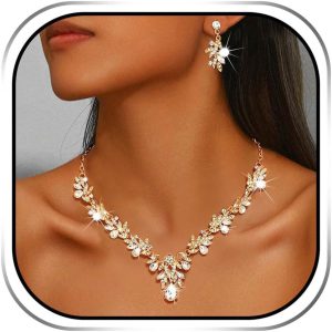 Sixexey Bridal Wedding Jewelry Set Gold Crystal Rhinestone Neck Jewelry Prom Costume Jewelry Necklace for Women