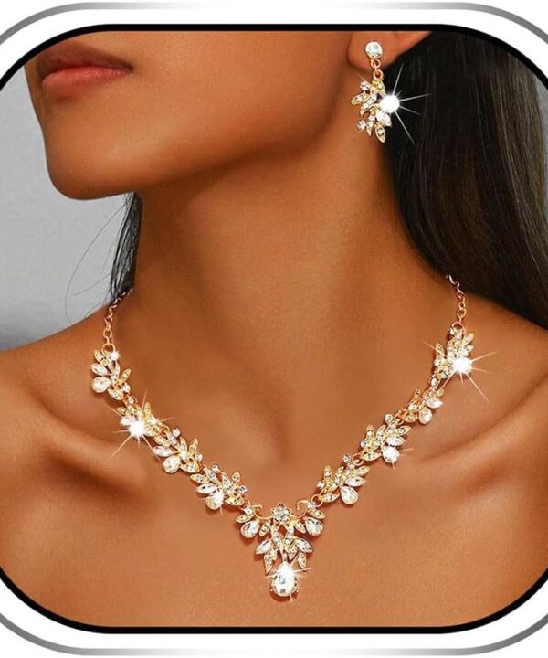 Sixexey Bridal Wedding Jewelry Set Gold Crystal Rhinestone Neck Jewelry Prom Costume Jewelry Necklace for Women