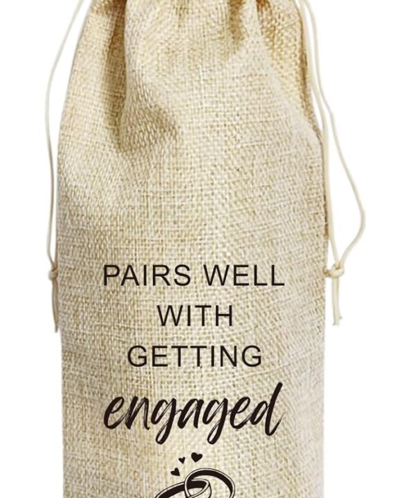 ARYDGELL Wedding Wine Bag, Engagement Gifts for Couples, Mr and Mrs Marriage Wedding Gifts, Cotton Linen Wine Gift Bag With Drawstring, Honeymoon Gifts - Getting Engaged