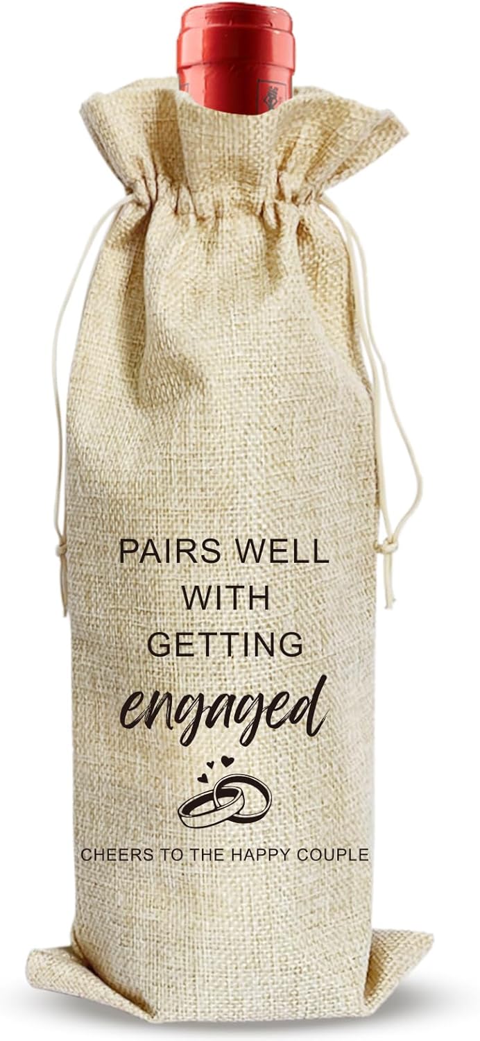 ARYDGELL Wedding Wine Bag, Engagement Gifts for Couples, Mr and Mrs Marriage Wedding Gifts, Cotton Linen Wine Gift Bag With Drawstring, Honeymoon Gifts - Getting Engaged