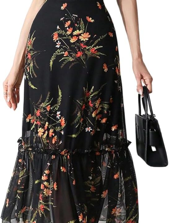 Verdusa Women's Floral Ruffle Mesh Slimming Dress Vintage Elegant Wedding Guest Dress