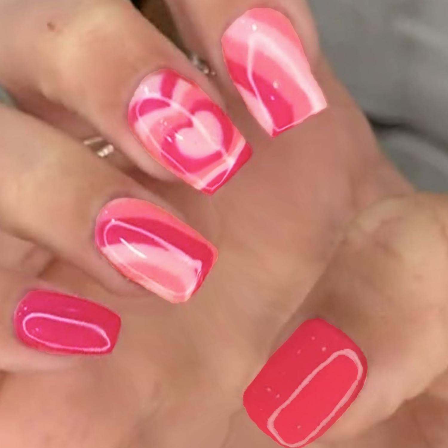 GLAMERMAID Hot Pink Ombre Press on Nails Medium Square, Color Gel False Nals, Valentine Colorful Glue on Nails Kit for Women, Pop Comic Sweet Reusable Stick on Acrylic Fake Nails Manicure Set