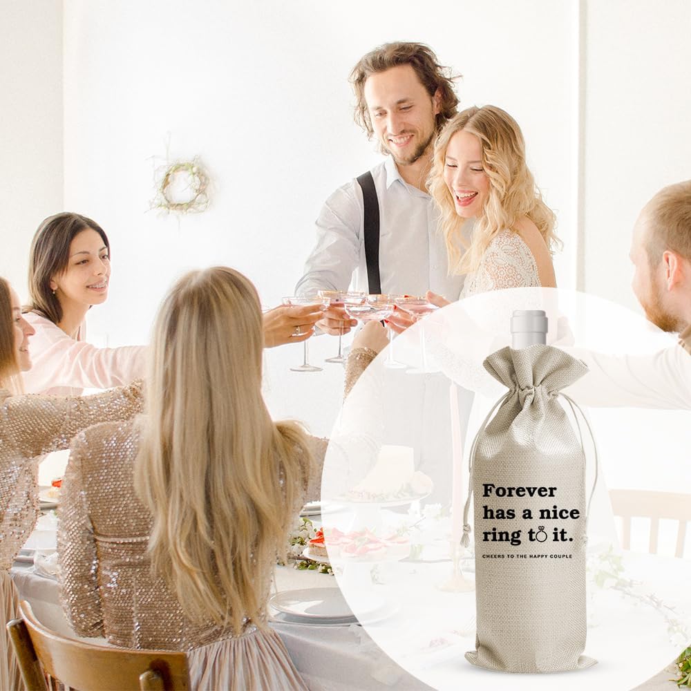 DOI-LANEE Wedding Wine Gift Bag Married Gift for Bride Groom Bridal Shower Gifts Engagement Wedding Party Decorations Supplies Newlywed Honeymoon Gifts, 1 Pcs Burlap Wine Bottle Cover Bag