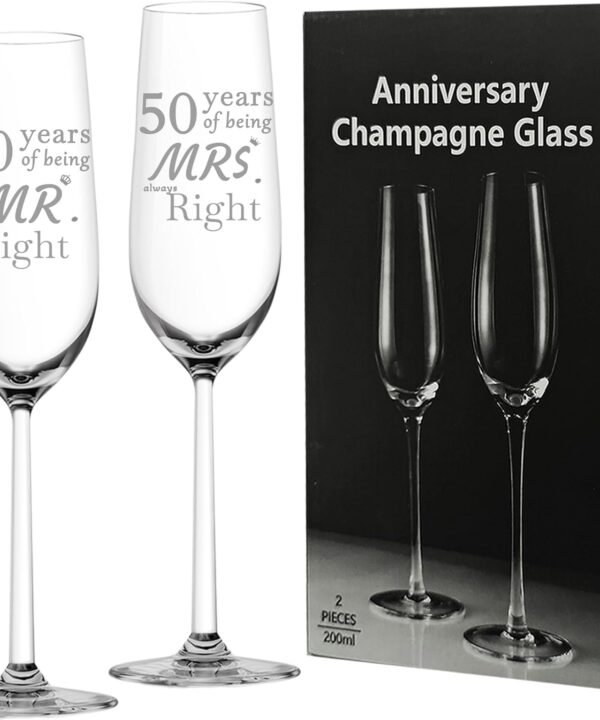 50 Year Anniversary Champagne Flutes Set of 2, 50th Anniversary Wedding Gift for Couple, Him, Her, Wife, Husband, Parents, Women, Men, 50th Anniversary Decorations Gift