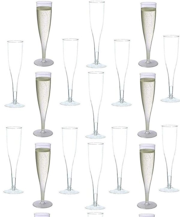 Oojami 100 Plastic Classic Champagne Disposable Flutes for Parties Plastic cups Wedding Party Toasting Cocktail Cups Bulk Party Pack (Clear)