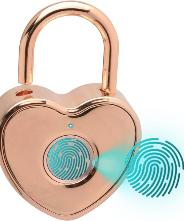 Heart Shaped Fingerprint Padlock, Small Smart Padlock for Gym Locker, Backpack, School, Mailbox, Travel Suitcase (Rose Gold)
