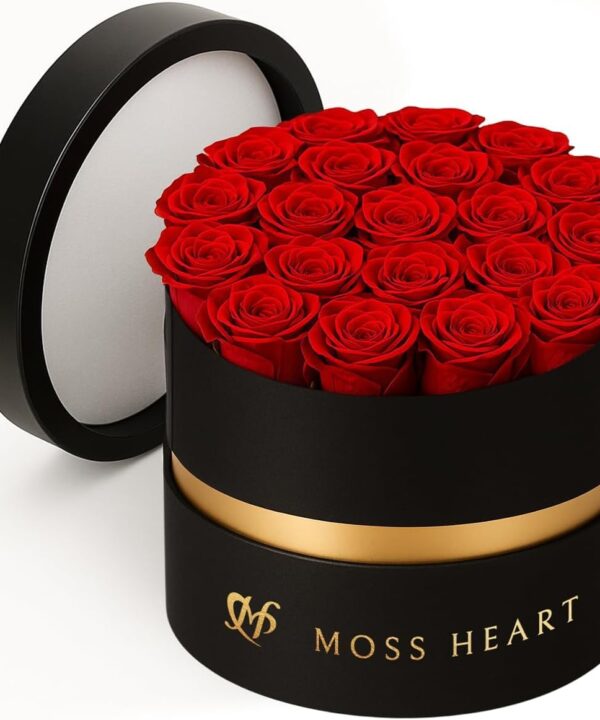 20 Preserved Roses, Forever Flowers for Delivery in Designer Round-Shaped Box, Petite Long-Lasting Buds, for Women, Eternal Rose Bouquet for Mothers Day, Girlfriend's Birthday