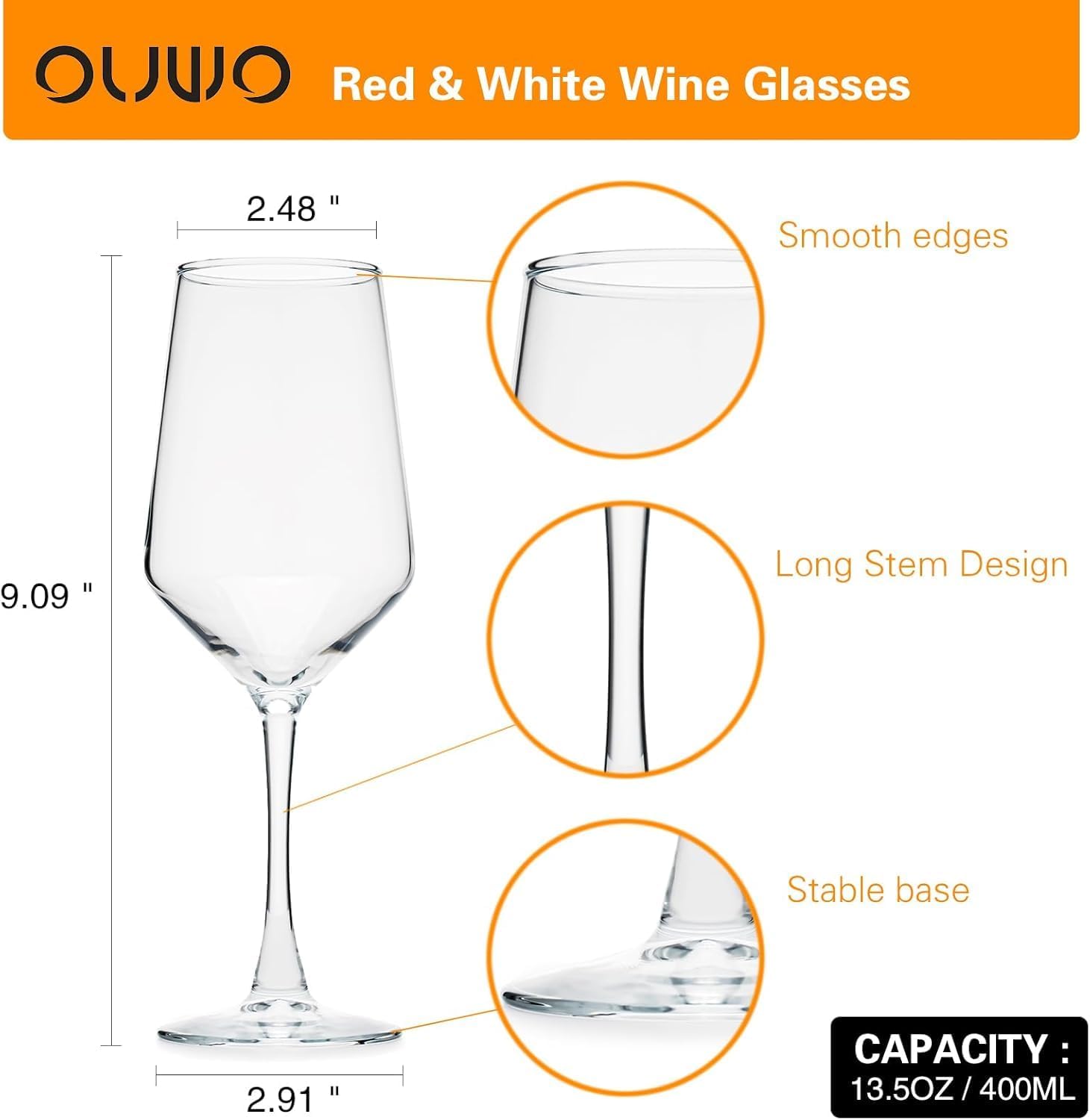 Wine Glasses Set of 4, 13.5oz Red White Wine Glasses,Lead-free Long Stem Wine Glasses for Home, Party, Wedding, Ideal Wine Accessories Gift,Clear