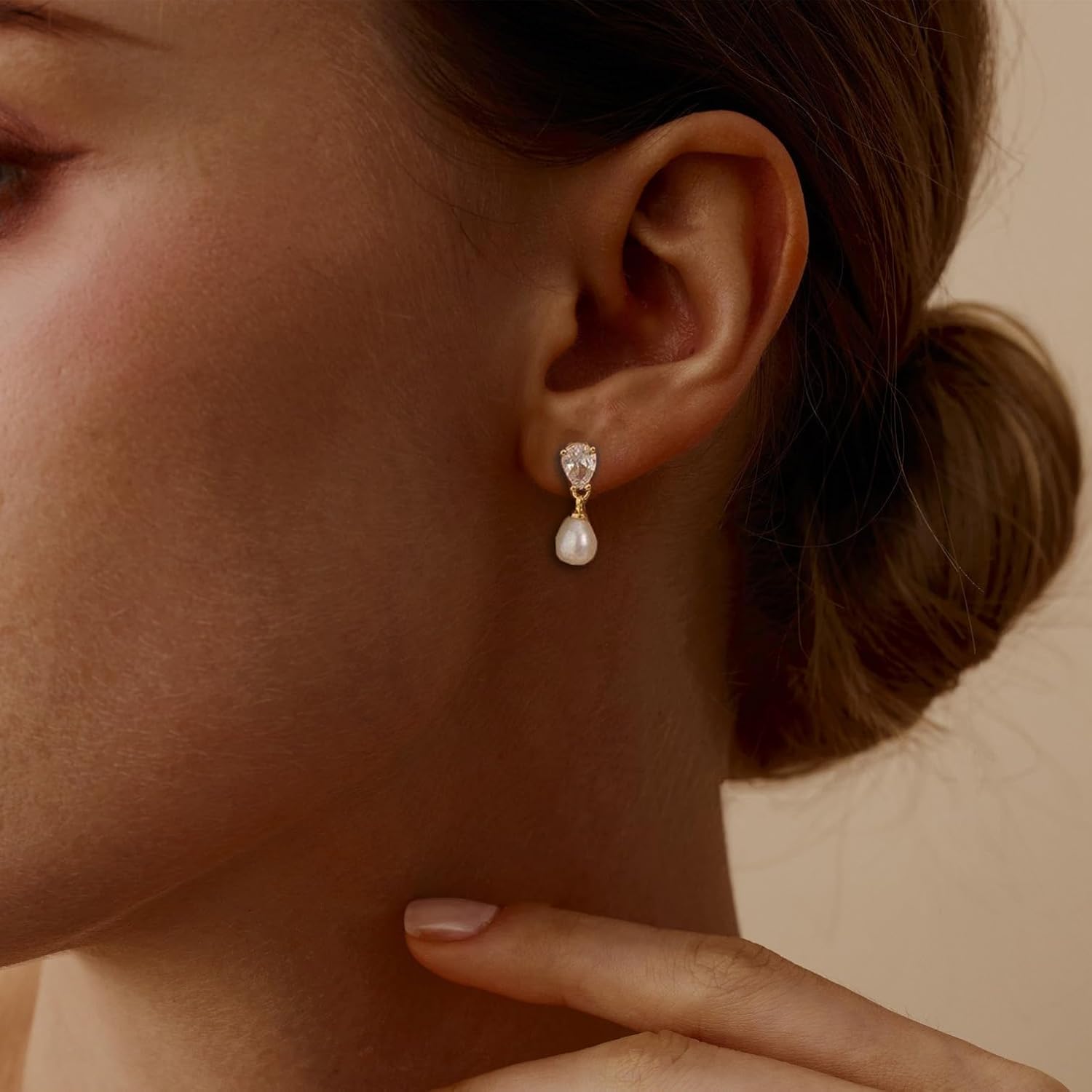 Pearl Earrings for Women Trendy, Dainty 14K Gold Plated CZ Pearl Drop Earrings Cute Dangle Earring Wedding Prom Jewelry Bridal Gifts for Her