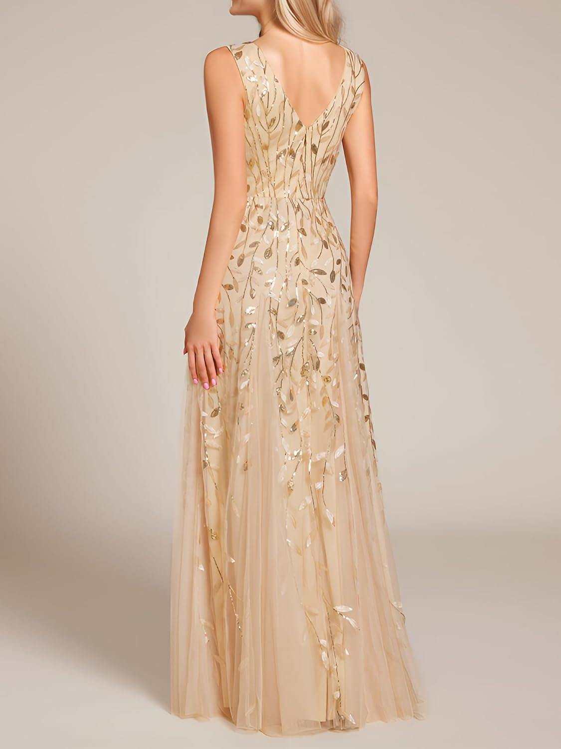 Ever-Pretty Women’s Sexy Sleeveless V-Neck Evening Gowns Empire Waist Sequin Embroidery Formal Dress