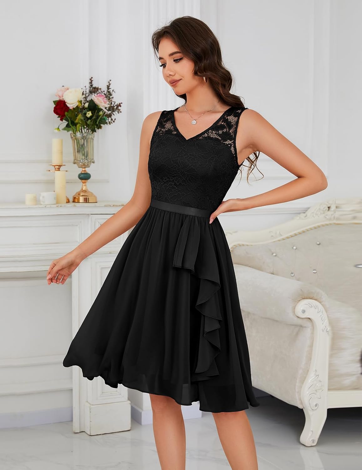 Meetjen Women’s Cocktail Party Dresses 2025 Handkerchief Hem Lace Formal Wedding Guest Bridesmaid Fancy Prom Dress