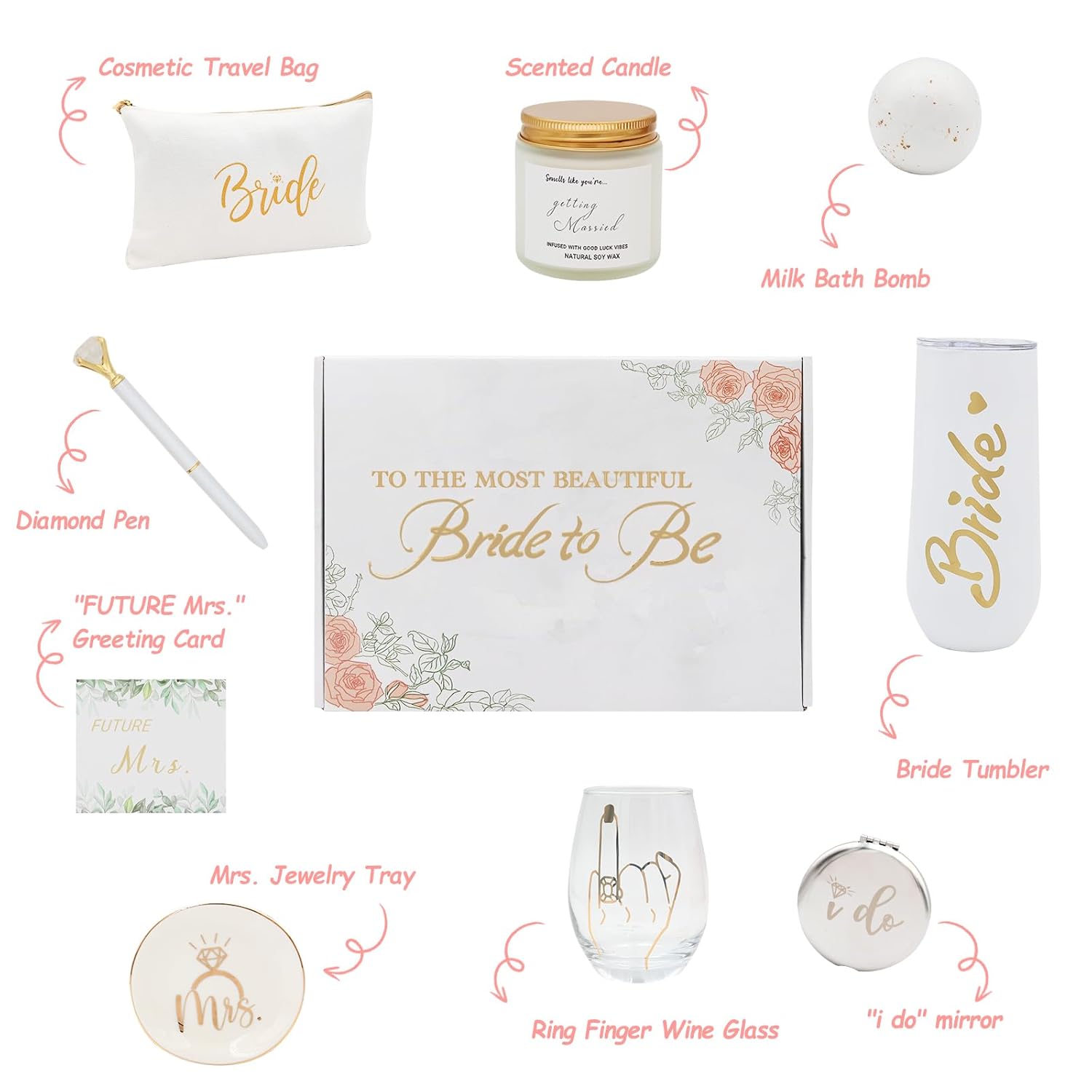 Bride To Be Gifts Box, Bridal Shower Bachelorette Gifts Basket for Bride, Engagement Gift for Her, Newly Engaged Wedding Fiancee Gifts for Women, Bachelorette Party Favors for Future Mrs