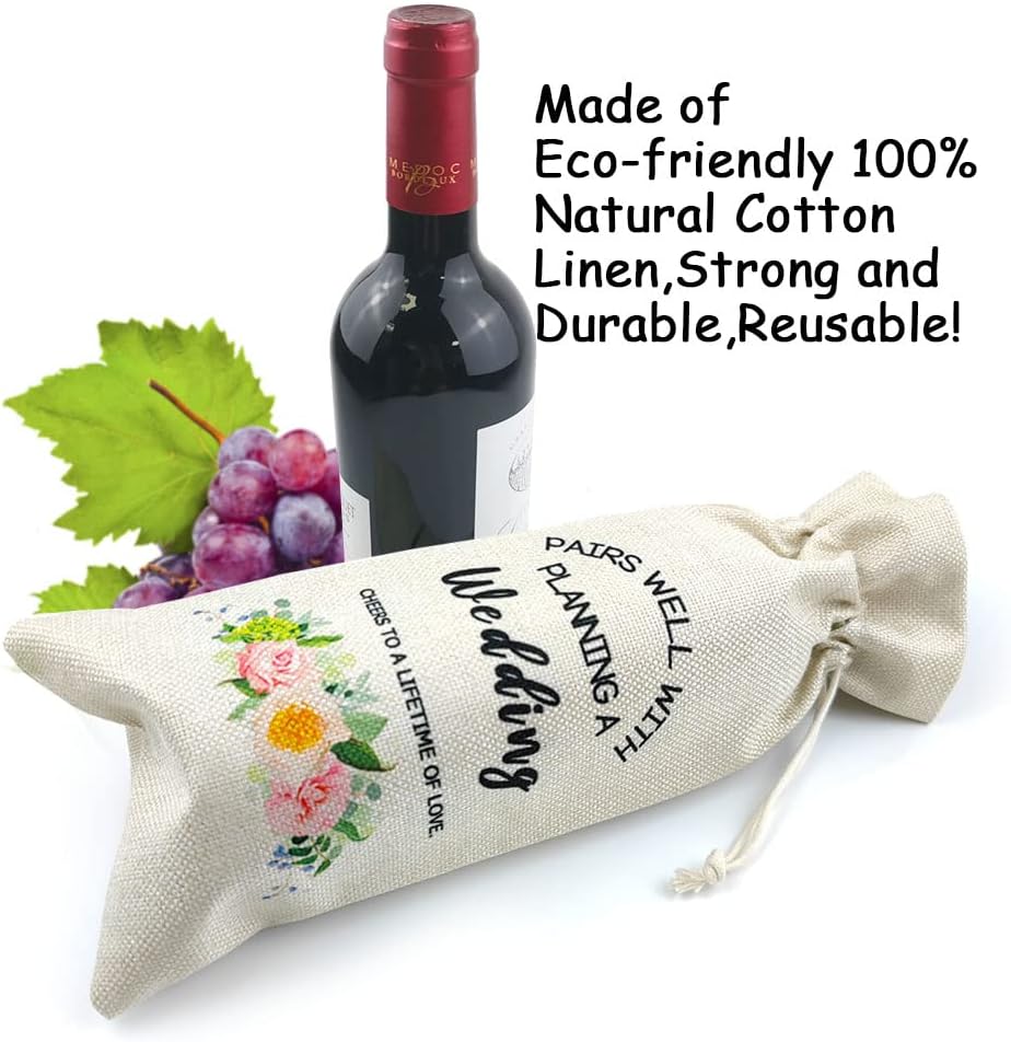 Wedding Wine Bag, Gift for Wedding Planning, Wedding Officiant, Wedding Host, Bride and Groom Wine Gift, Linen Wine Gift Bag
