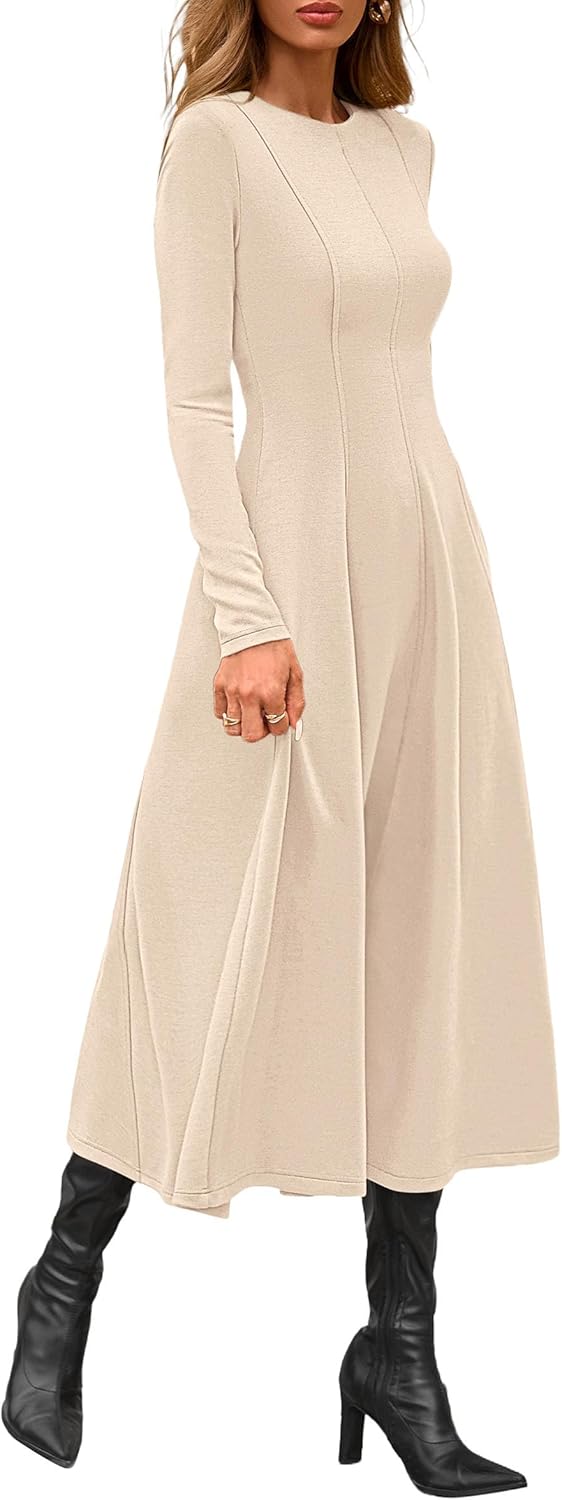 PRETTYGARDEN Cocktail Dresses for Women 2025 Elegant Classy Fall Long Sleeve Midi A Line Flowy Modest Winter Party Dress