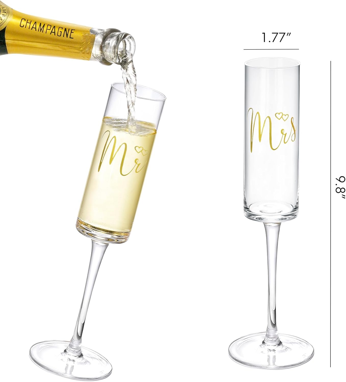 ROXBURGH Wedding Cake Knife and Server Set, Champagne Flutes, Gold Bride and Groom Toasting Glasses, Mr and Mrs Forks, Cake Cutting Set for Engagement