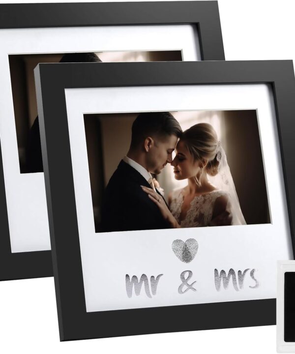 Jinchuan Heart Thumbprint Keepsake Frame 2 Pack and Ink Kit,Wedding Picture Frame Wedding Registry Idea Shower Gift For Bride Newlywed (Black Frame, Silver text. 2 Pack)