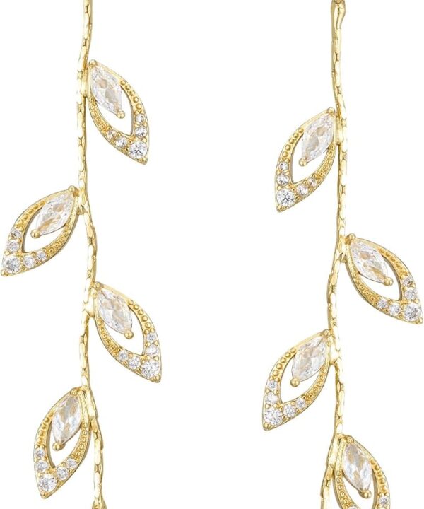 SWEETV Vine Wedding Earrings for Brides, Bridesmaid, Cubic Zirconia Bridal Earrings for Wedding, 18K Gold Plated/Silver Rhinestone Dangling Earrings for Women Prom Party Jewelry Gifts