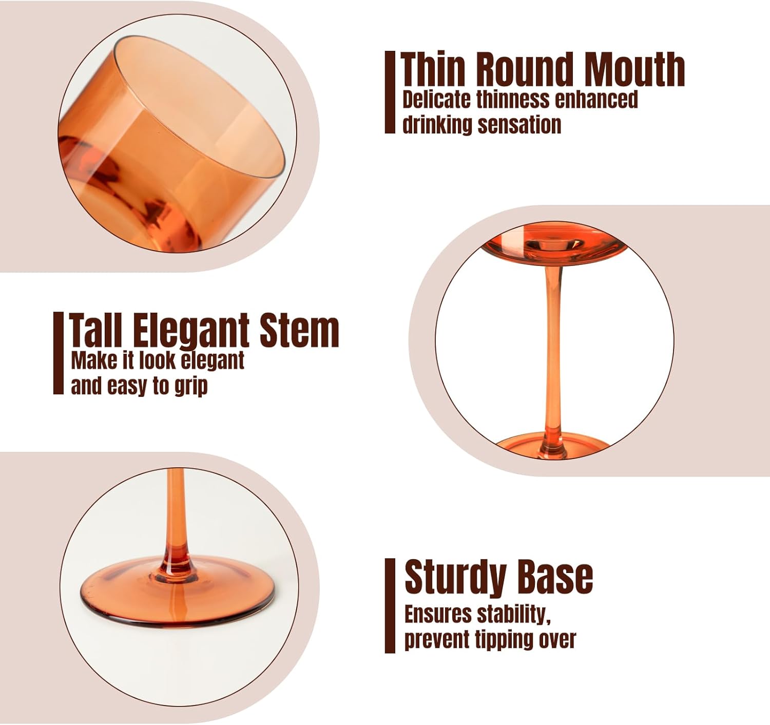 Chouggo Colored Square Wine Glasses Set of 6, Hand Blown Long Stem Premium Crystal White Red Wine Glass, Great Gifts for Wife & Mom, Wedding, Anniversary, Christmas, Birthday