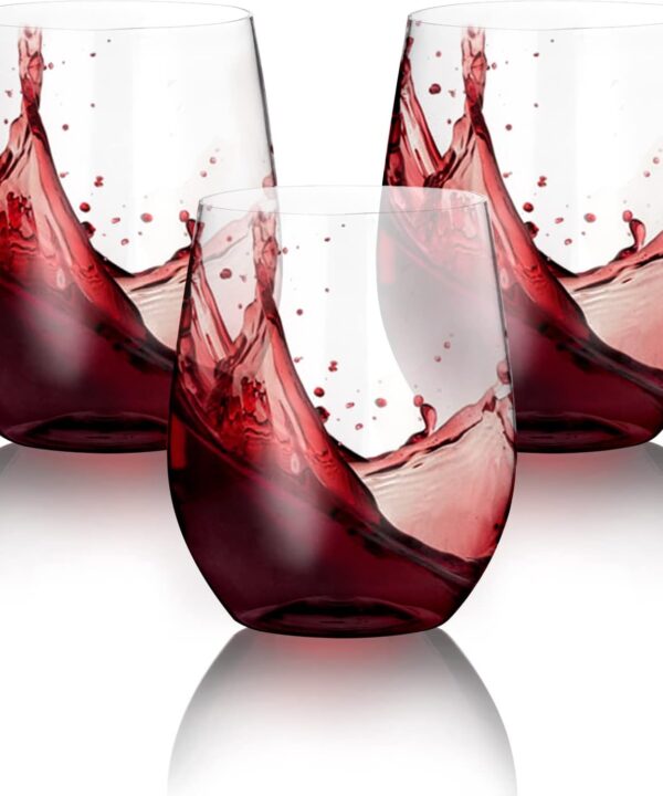 SUT Clear Disposable Wine Glasses Stemless, 12oz Unbreakable Cups 32 Pack, Shatterproof, Recyclable, Heavy Duty Plastic Wine Glasses for Parties Disposable