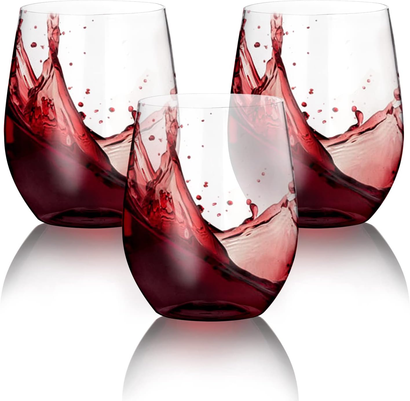 SUT Clear Disposable Wine Glasses Stemless, 12oz Unbreakable Cups 32 Pack, Shatterproof, Recyclable, Heavy Duty Plastic Wine Glasses for Parties Disposable