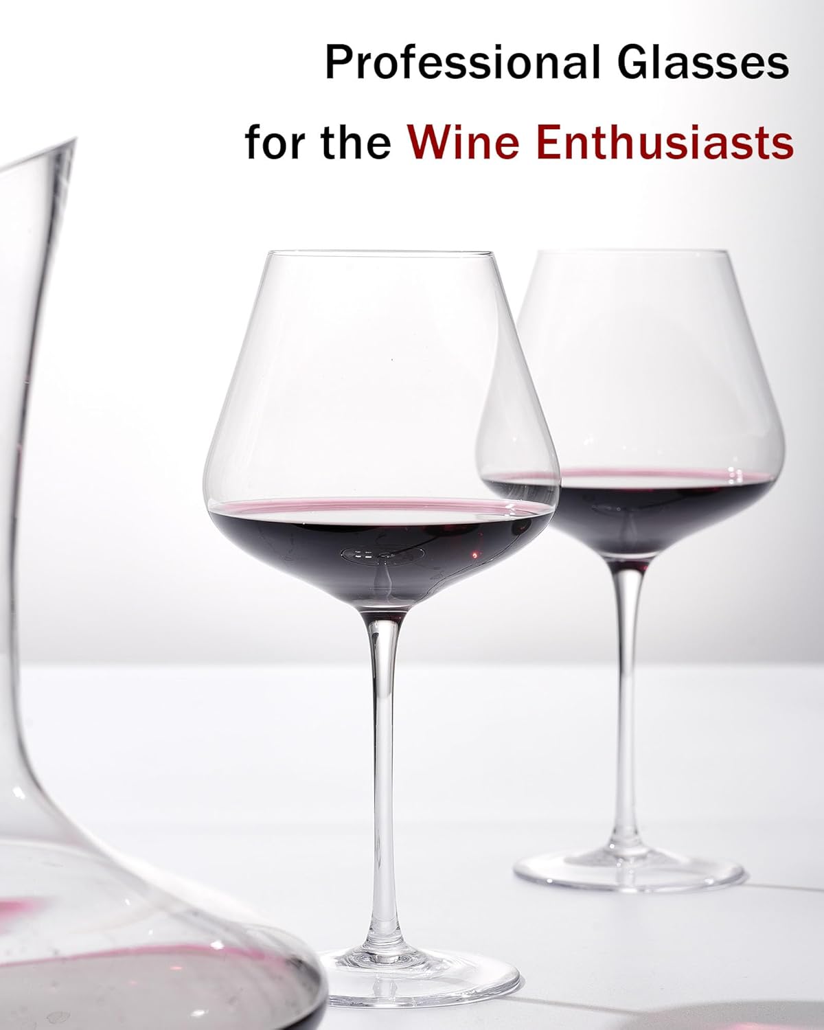 JBHO Hand Blown Italian Style Crystal Burgundy Wine Glasses – Lead-Free Premium Crystal Clear Glass – Set of 2-21 Ounce – Gift-Box for any Occasion