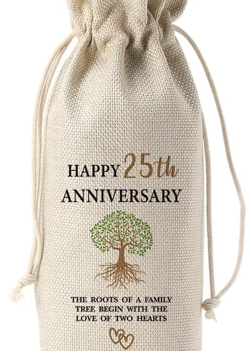 25th Anniversary Wine Bag - Wedding Gifts for Him & Her - Cool Gifts for Marriage, Engagement & Party Decorations