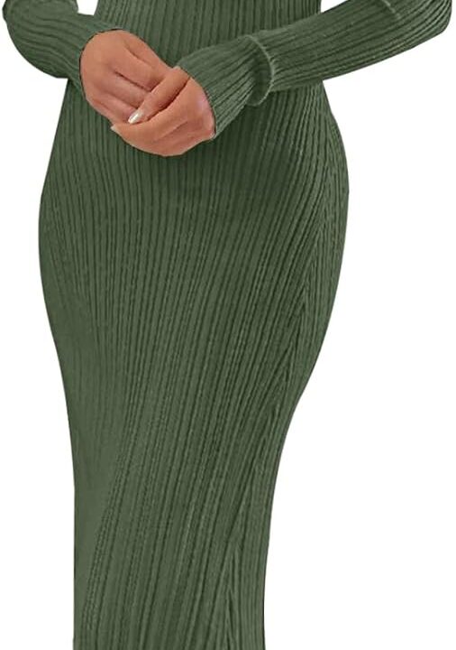 MEROKEETY Women's 2025 Long Sleeve Bodycon Sweater Dress Fall Winter Crew Neck Ribbed Knit Maxi Dresses