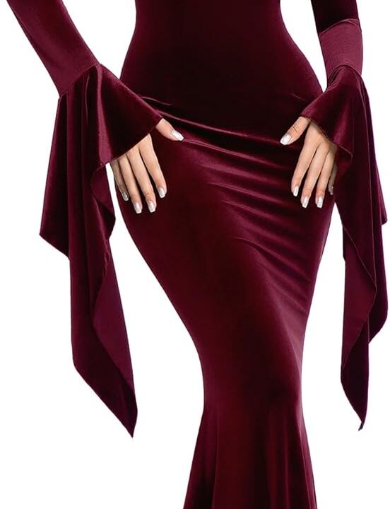 Women Off The Shoulder Floral Lace Maxi Wedding Dress Long Flare Sleeve Mermaid Gown for Formal Party