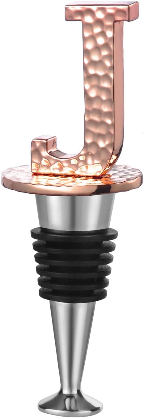 Miicol Wine Stopper, Prosecco Topper, Personalised Champagne Stopper, Rose Gold Wine Bottle Accessories, Wine Lovers Gift, Monogram Gift, Letter J