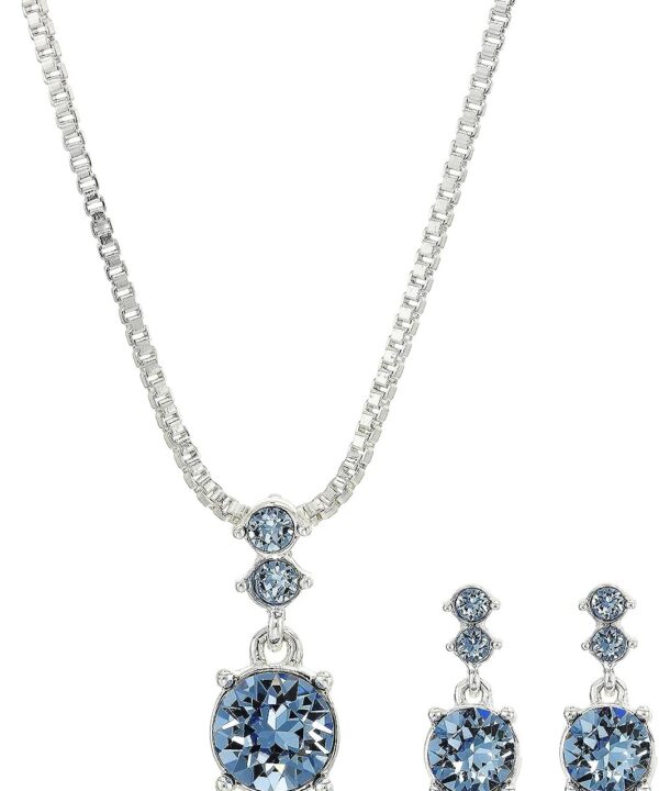 Nine West Women's Purple Necklace Earring Set Silver Tone
