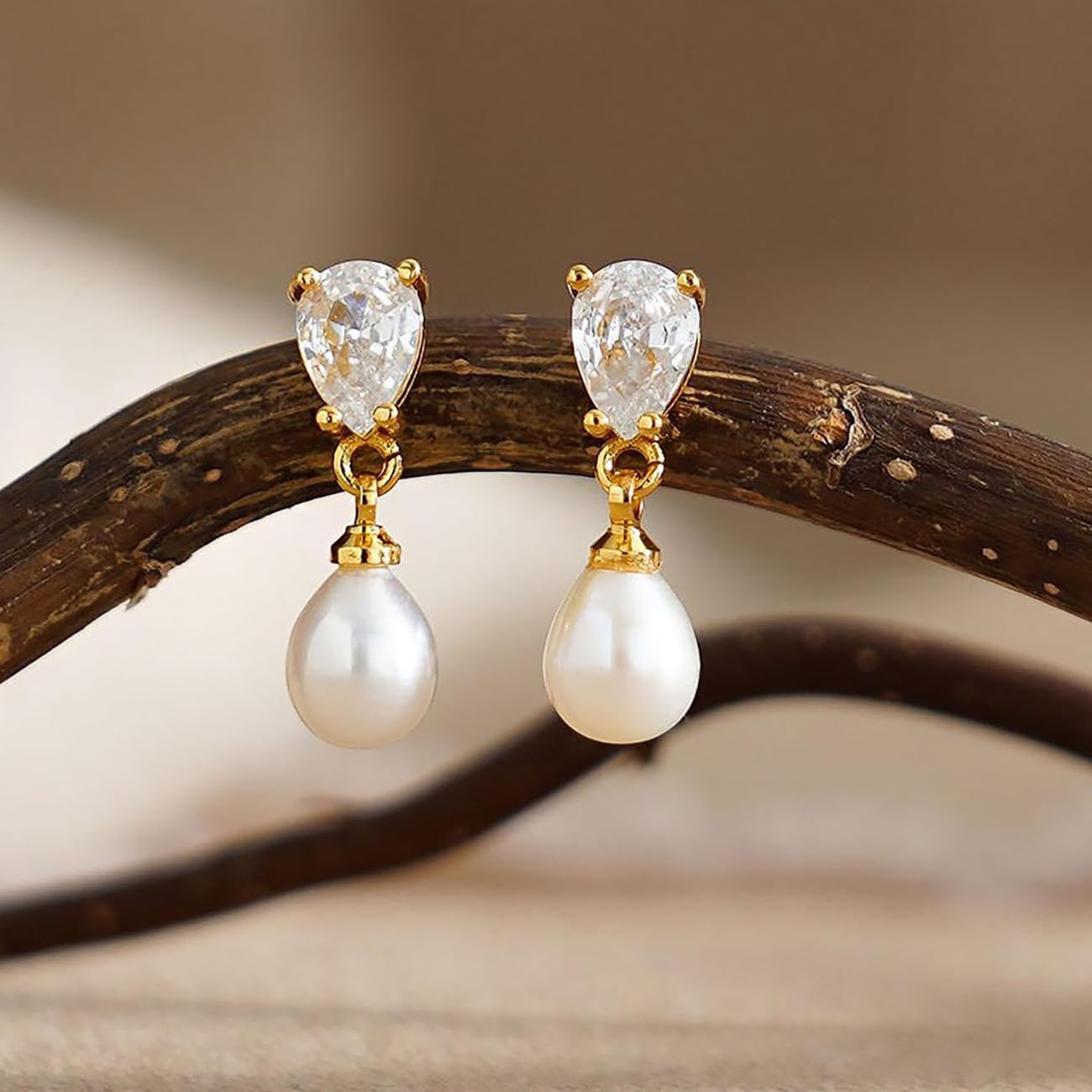 Pearl Earrings for Women Trendy, Dainty 14K Gold Plated CZ Pearl Drop Earrings Cute Dangle Earring Wedding Prom Jewelry Bridal Gifts for Her