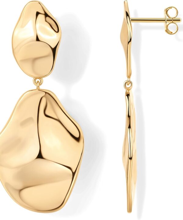 PAVOI 14K Gold Plated 925 Sterling Silver Posts Teardrop Statement Dangle Earrings | Lightweight Hammered Drop Dangle Earrings for Women