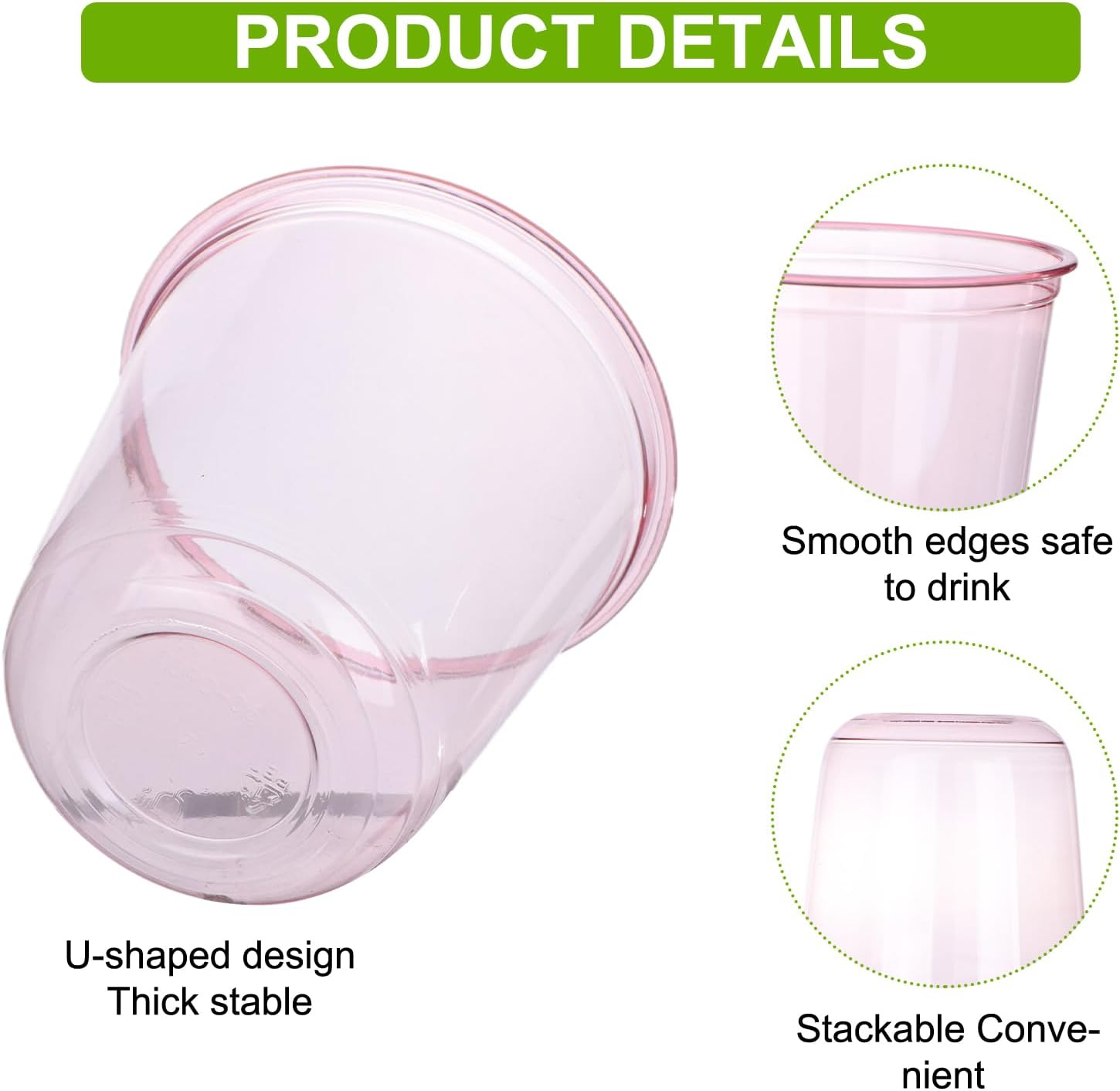 100 Pcs 12oz Plastic Pink Cups Disposable Stemless Wine Glasses Clear Cocktail & Dessert Cold Drinking Cups for Meeting Wedding Birthdays Summer Holiday Party Supplies