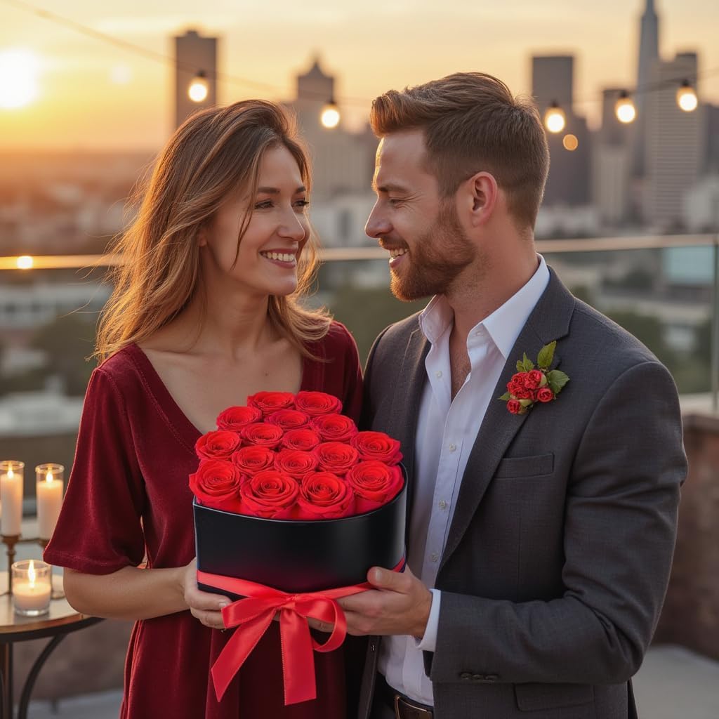 Preserved Flowers Heart Shape Box 16 Preserved Roses, Immortal Red Roses Gift for Her Him, Eternal Fresh Flowers for Fathers Day Men Valentines Day Gifts for Dad