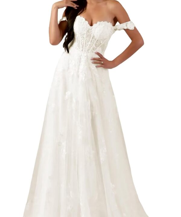 Wedding Dress for Bride Boho Beach Lace Appliques Mermaid Bridal Gowns with Train BOF33