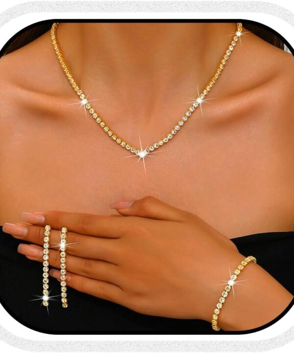 Unicra Rhinestone Bridal Wedding Jewelry Set Silver Necklace Earrings Bracelet Sets Prom Formal Costume Jewelry Sets for Women and Brides