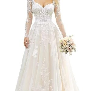 Women's A Line Wedding Dresses for Bride 2025 Beach Wedding Dress with Train RWD001