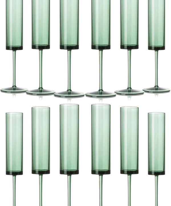 12 Pack Acrylic Dark Green Wine Glasses Green champagne glasses Champagne Flutes Sparkling Wine Glasses Wine Goblets Wedding Glassware Set Drinkware Glasses for Wedding Bar Celebration Baby Shower