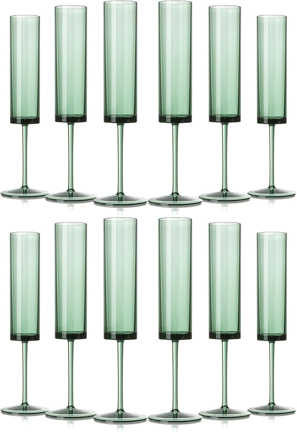 12 Pack Acrylic Dark Green Wine Glasses Green champagne glasses Champagne Flutes Sparkling Wine Glasses Wine Goblets Wedding Glassware Set Drinkware Glasses for Wedding Bar Celebration Baby Shower