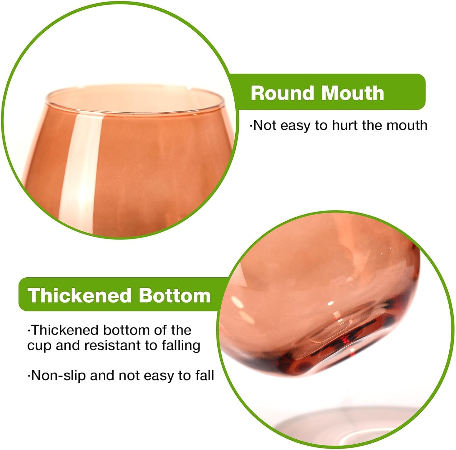 Colored Stemless Wine Glasses Set of 6-15 oz Hand-Blown Crystal Colored Glassware, Multicolor Drinking Glasses, Wedding, Birthday, Christmas, Housewarming Gifts for Women