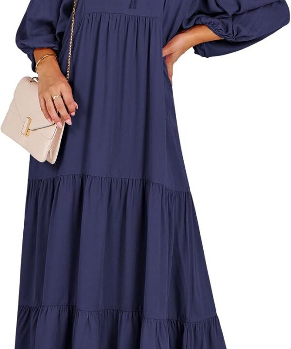 ANRABESS Womens Boho Maxi Dresses 2025 Summer V Neck Puff Sleeve Floral Flowy Swing Fall Casual Long Dress